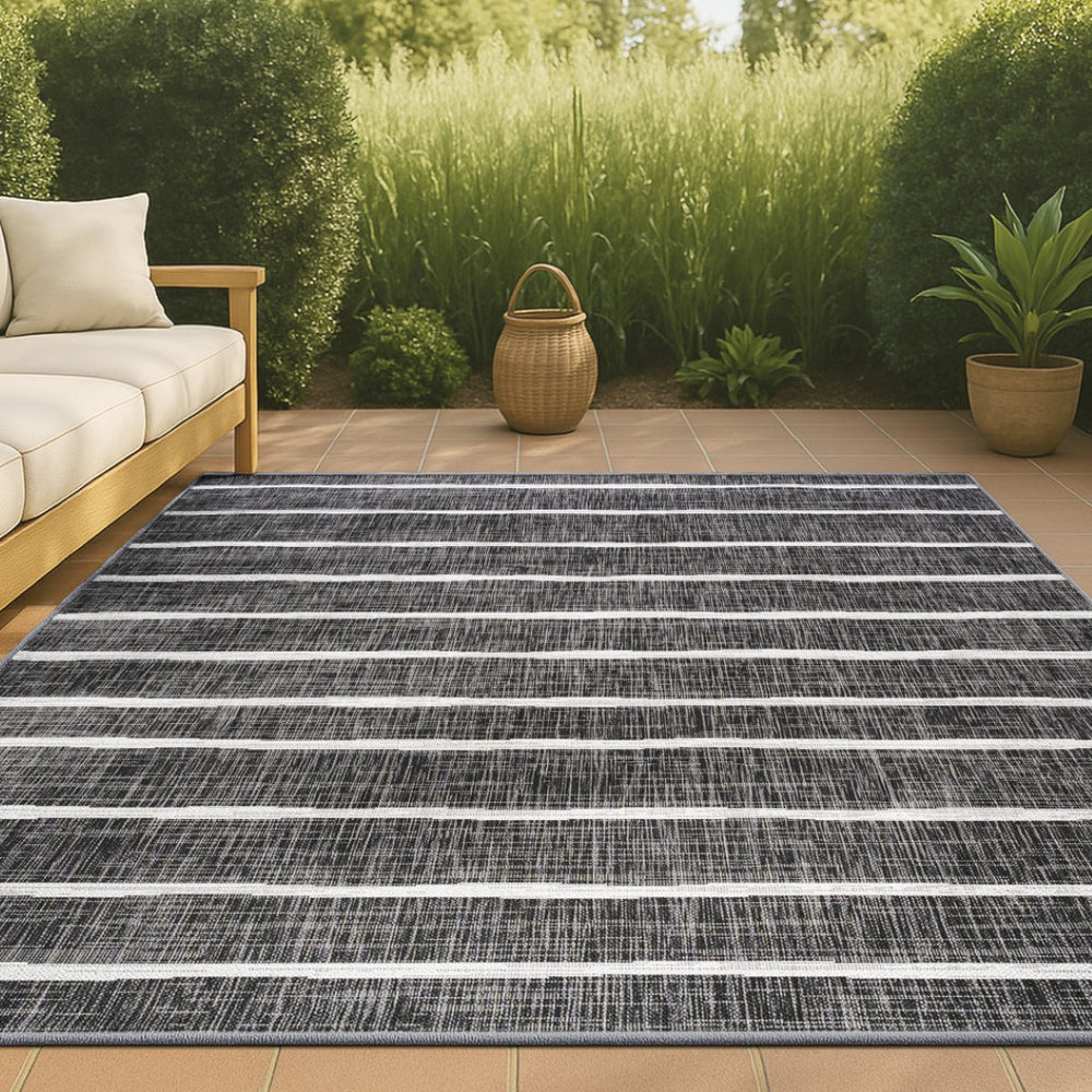 HomeRoots 9' Black and Ivory Striped Area Rug - Versatile Indoor/Outdoor Solution for Stylish Spaces 704576