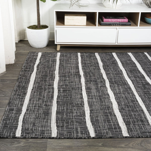 HomeRoots 9' Black and Ivory Striped Area Rug - Versatile Indoor/Outdoor Solution for Stylish Spaces 704576