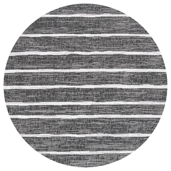 HomeRoots 9' Black and Ivory Striped Round Rug - Durable, Stylish Indoor/Outdoor Area Décor for Any Space 704577