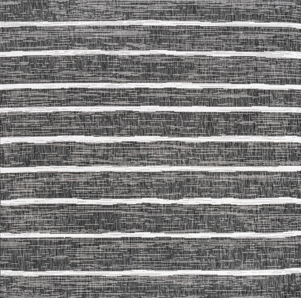 HomeRoots 9' Black and Ivory Striped Area Rug - Durable Indoor/Outdoor Square Design for Modern Spaces! 704578