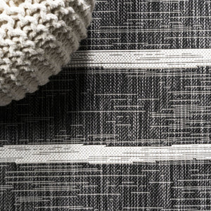 HomeRoots 9' Black and Ivory Striped Area Rug - Durable Indoor/Outdoor Square Design for Modern Spaces! 704578
