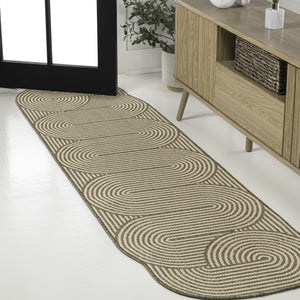 HomeRoots 8' Beige and Brown Abstract Runner Rug - Versatile Indoor/Outdoor Comfort for Hallways and Patios 704597
