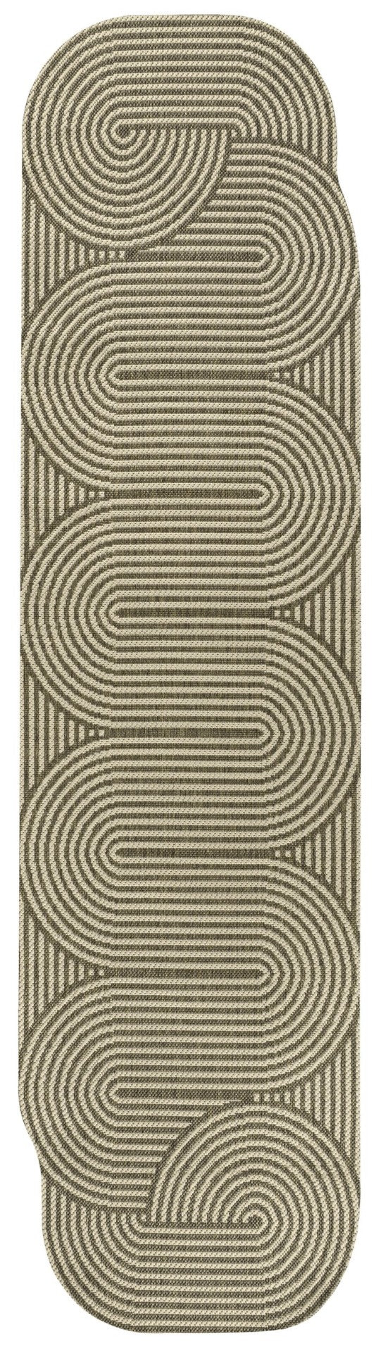 HomeRoots 8' Beige and Brown Abstract Runner Rug - Versatile Indoor/Outdoor Comfort for Hallways and Patios 704597