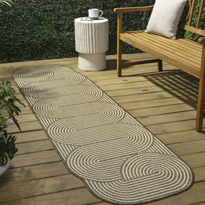 HomeRoots 8' Beige and Brown Abstract Runner Rug - Versatile Indoor/Outdoor Comfort for Hallways and Patios 704597