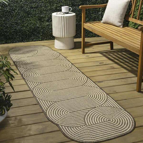 HomeRoots 8' Beige and Brown Abstract Runner Rug - Versatile Indoor/Outdoor Comfort for Hallways and Patios 704597