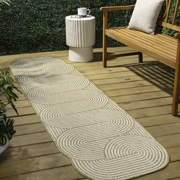 HomeRoots 8' Cream and Natural Abstract Runner Rug - Durable, Stylish Indoor/Outdoor Design for High-Traffic Areas 704598