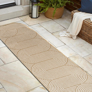 HomeRoots 8' Cream and Natural Abstract Runner Rug - Durable, Stylish Indoor/Outdoor Design for High-Traffic Areas 704598