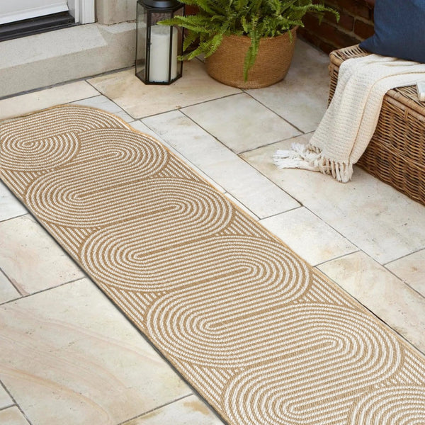 HomeRoots 8' Cream and Natural Abstract Runner Rug - Durable, Stylish Indoor/Outdoor Design for High-Traffic Areas 704598