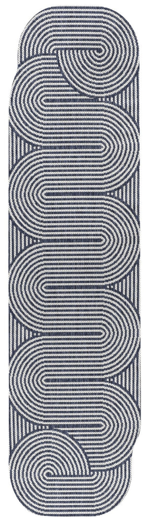 HomeRoots 8' Cream and Navy Blue Abstract Runner Rug - Durable Indoor/Outdoor Design for High-Traffic Areas 704599
