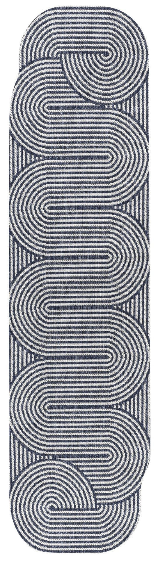HomeRoots 8' Cream and Navy Blue Abstract Runner Rug - Durable Indoor/Outdoor Design for High-Traffic Areas 704599