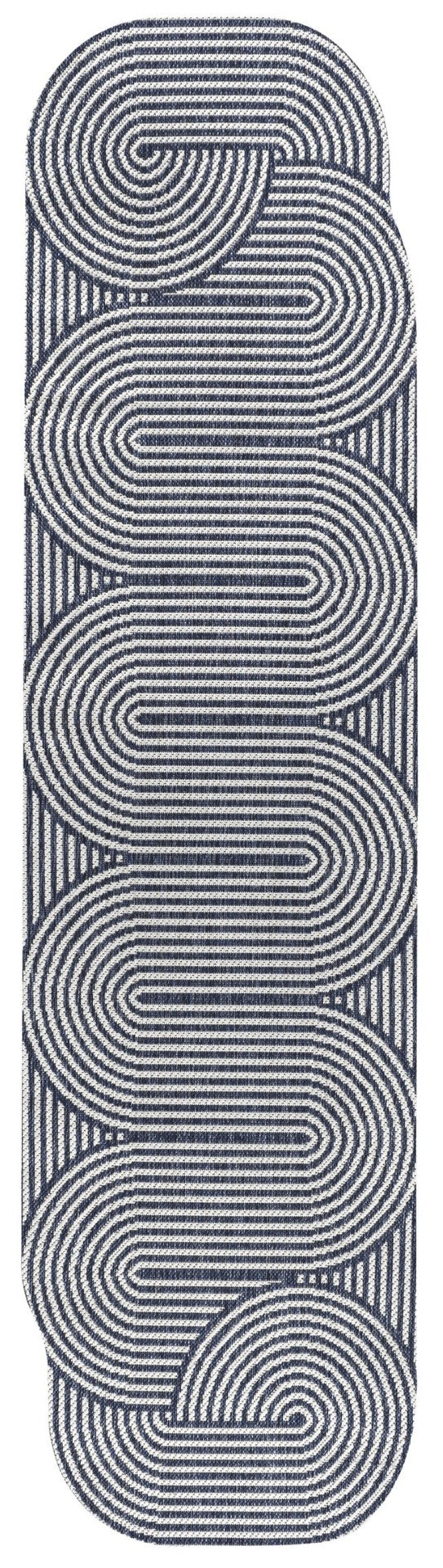 HomeRoots 8' Cream and Navy Blue Abstract Runner Rug - Durable Indoor/Outdoor Design for High-Traffic Areas 704599