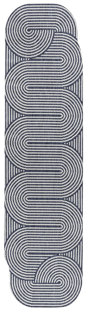 HomeRoots 8' Cream and Navy Blue Abstract Runner Rug - Durable Indoor/Outdoor Design for High-Traffic Areas 704599