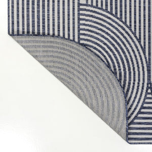 HomeRoots 8' Cream and Navy Blue Abstract Runner Rug - Durable Indoor/Outdoor Design for High-Traffic Areas 704599