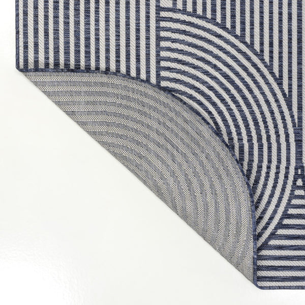 HomeRoots 8' Cream and Navy Blue Abstract Runner Rug - Durable Indoor/Outdoor Design for High-Traffic Areas 704599