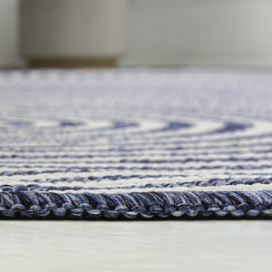 HomeRoots 8' Cream and Navy Blue Abstract Runner Rug - Durable Indoor/Outdoor Design for High-Traffic Areas 704599