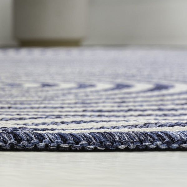 HomeRoots 8' Cream and Navy Blue Abstract Runner Rug - Durable Indoor/Outdoor Design for High-Traffic Areas 704599
