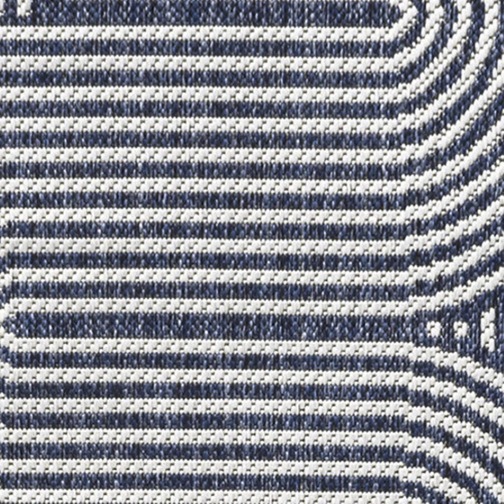 HomeRoots 8' Cream and Navy Blue Abstract Runner Rug - Durable Indoor/Outdoor Design for High-Traffic Areas 704599