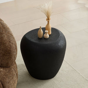 English Elm 19.29 Inch Fiberglass Stacked Stone Side Table Sculpted Organic Form for Living Room Black W2582P427033
