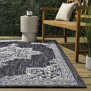 HomeRoots 5' Dark Gray and Cream Medallion Area Rug - Indoor/Outdoor Durable Style for Any Space, Easy Care! 704603