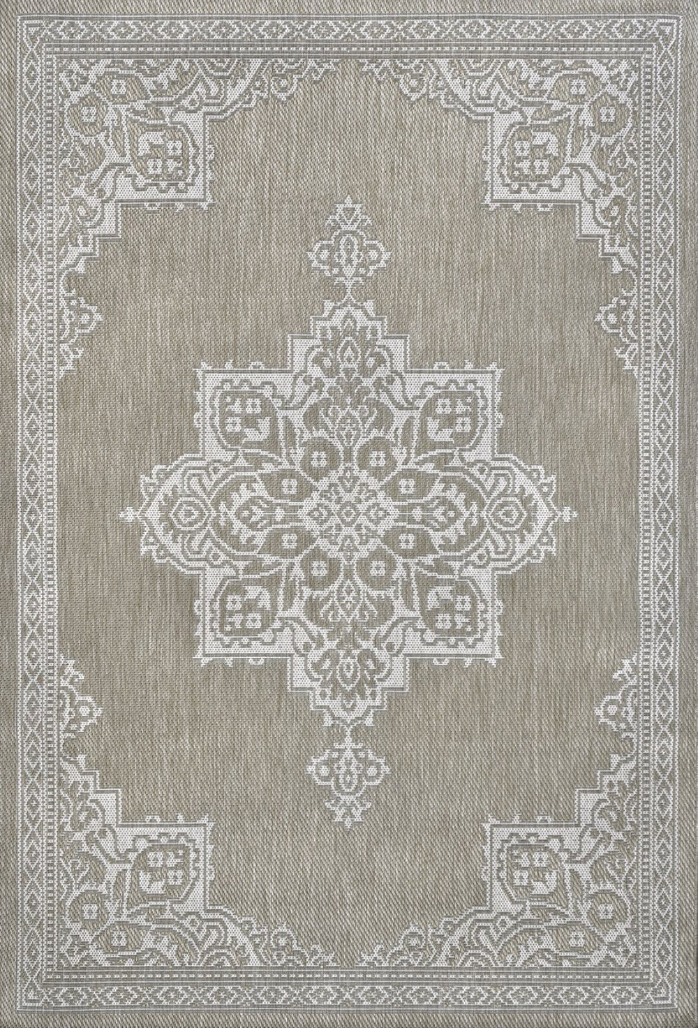 HomeRoots 8' X 10' Beige and Cream Medallion Rug - Stylish Indoor/Outdoor Area Rug for Versatile Spaces 704609