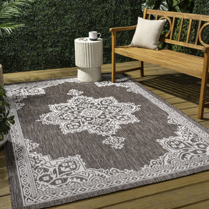 HomeRoots 5' X 8' Light Brown & Cream Medallion Area Rug - Durable, Stylish Indoor/Outdoor Decor Solution! 704618