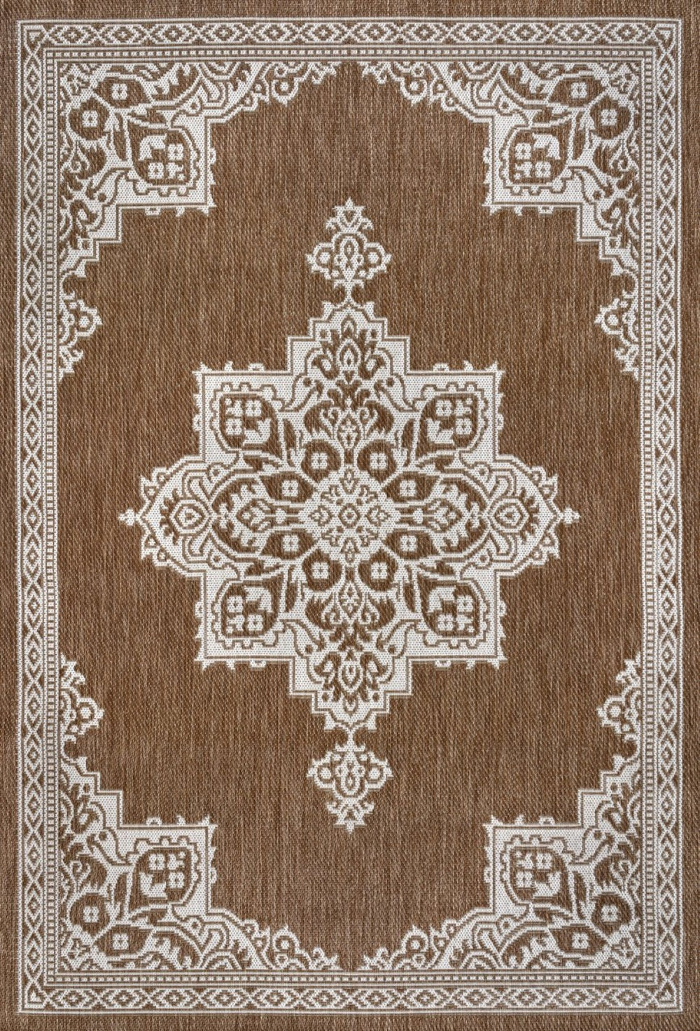 HomeRoots 8' X 10' Terra Cotta and Cream Medallion Area Rug - Timeless Indoor/Outdoor Style for Any Space! 704624