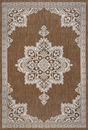 HomeRoots 8' X 10' Terra Cotta and Cream Medallion Area Rug - Timeless Indoor/Outdoor Style for Any Space! 704624