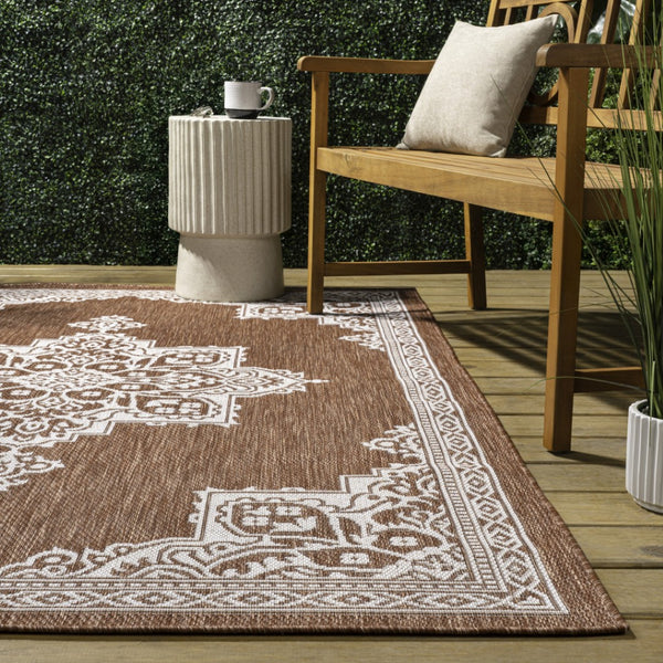 HomeRoots 8' X 10' Terra Cotta and Cream Medallion Area Rug - Timeless Indoor/Outdoor Style for Any Space! 704624