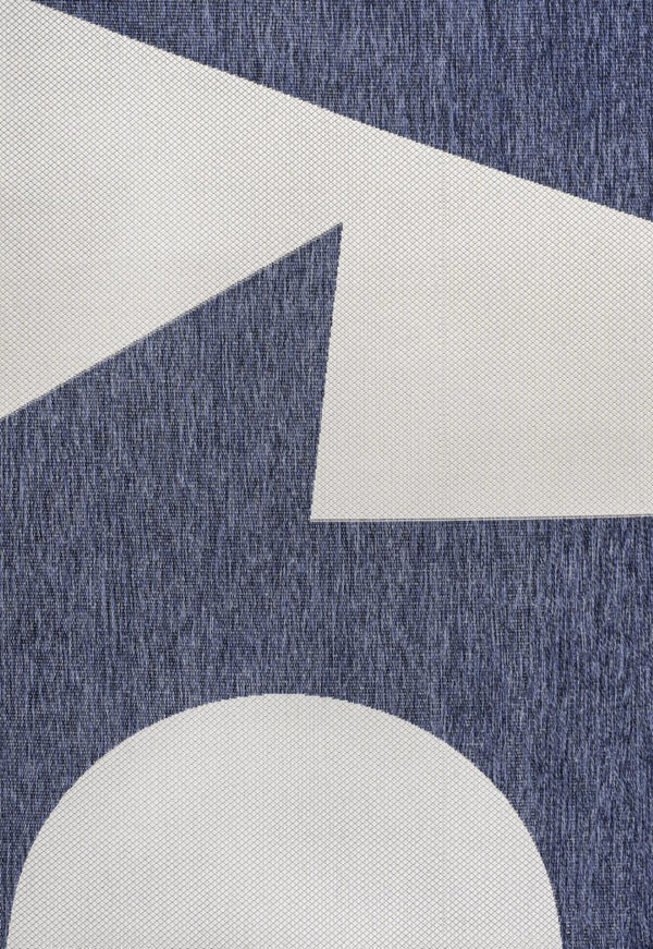 HomeRoots 5' Geometric Indoor Outdoor Area Rug in Navy Blue & Cream - Stylish, Durable, and Versatile Design 704633