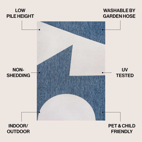 HomeRoots 5' Geometric Indoor Outdoor Area Rug in Navy Blue & Cream - Stylish, Durable, and Versatile Design 704633