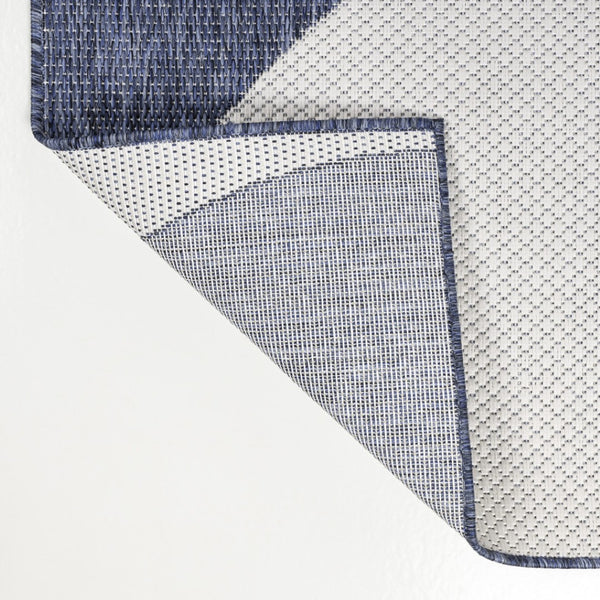 HomeRoots 5' Geometric Indoor Outdoor Area Rug in Navy Blue & Cream - Stylish, Durable, and Versatile Design 704633