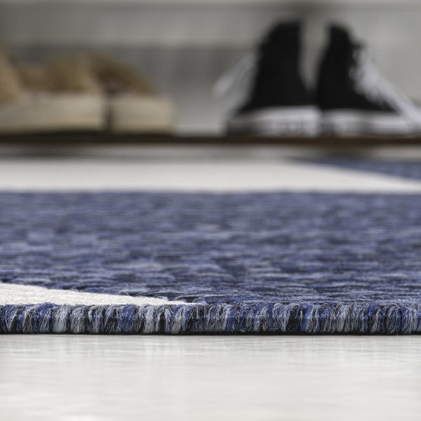 HomeRoots 5' Geometric Indoor Outdoor Area Rug in Navy Blue & Cream - Stylish, Durable, and Versatile Design 704633