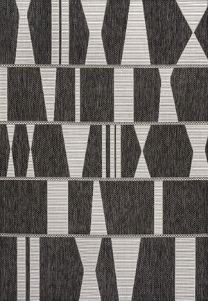 HomeRoots 5' Geometric Black and Cream Indoor Outdoor Area Rug – Stylish, Durable, Versatile for Any Space 704638
