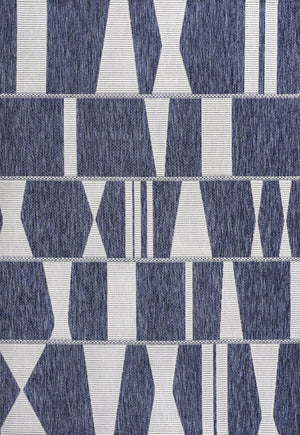 HomeRoots 4' Navy Blue and Cream Geometric Area Rug - Durable Indoor/Outdoor Style for Modern Spaces, 4x6’ 704642