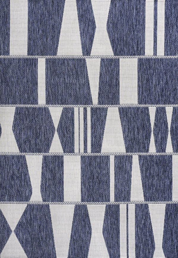 HomeRoots 4' Navy Blue and Cream Geometric Area Rug - Durable Indoor/Outdoor Style for Modern Spaces, 4x6’ 704642