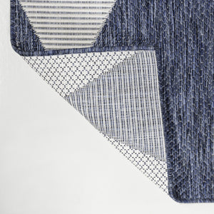 HomeRoots 4' Navy Blue and Cream Geometric Area Rug - Durable Indoor/Outdoor Style for Modern Spaces, 4x6’ 704642
