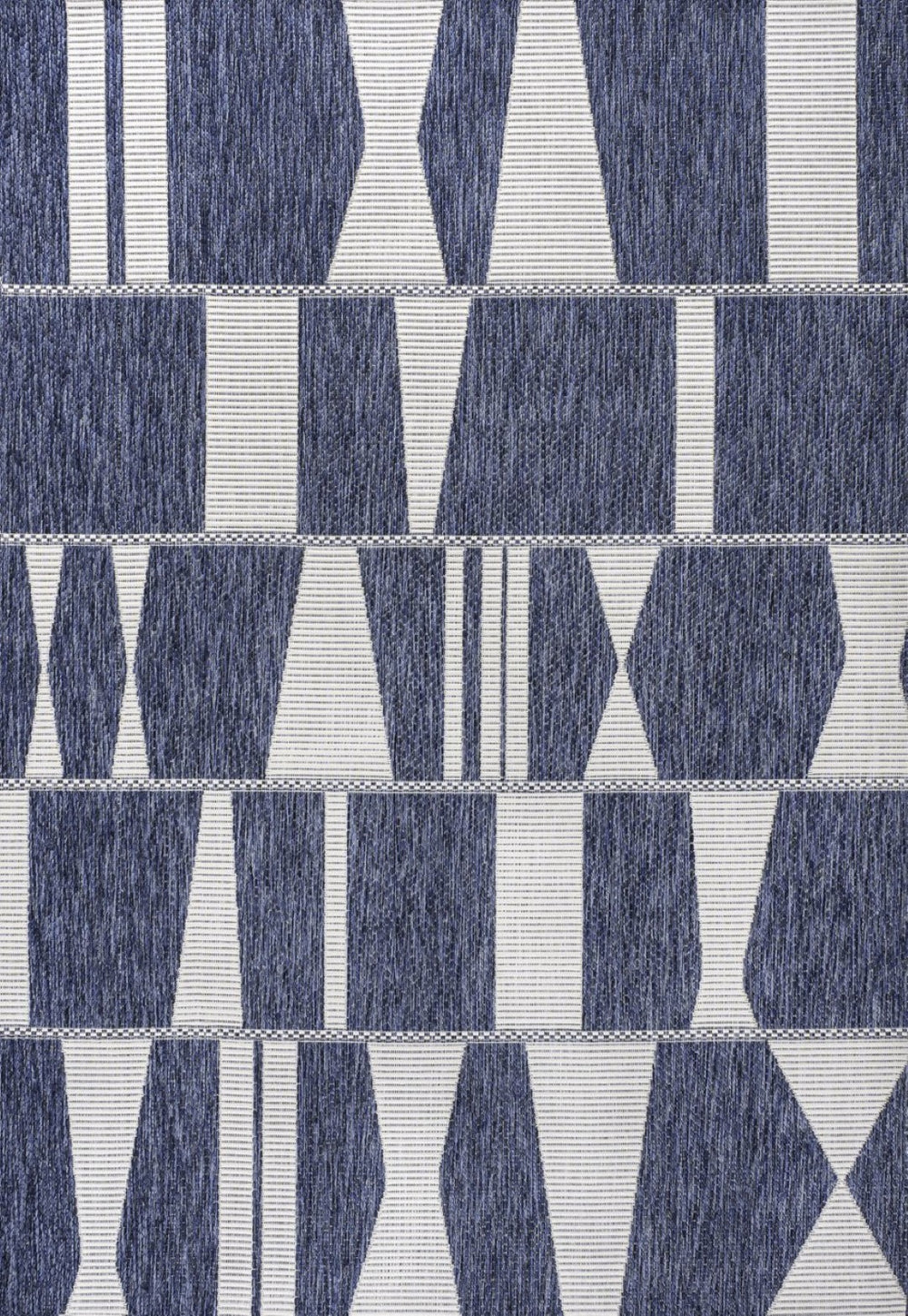 HomeRoots 5' Geometric Navy Blue & Cream Indoor-Outdoor Area Rug – Stylish, Durable, Easy-Care for Any Space 704643