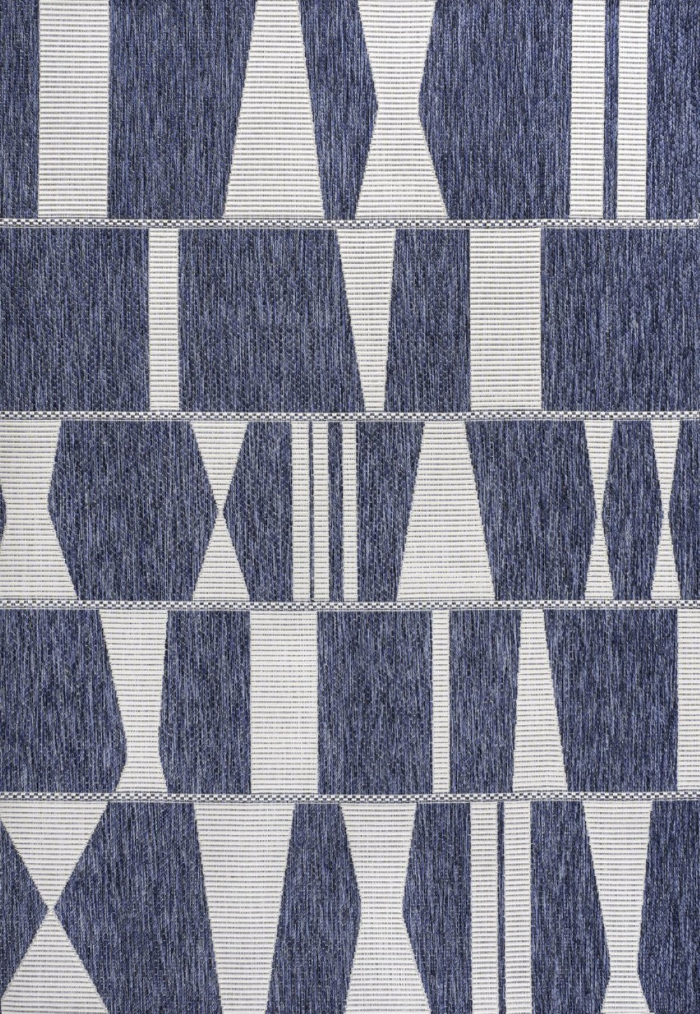 HomeRoots 5' Geometric Navy Blue & Cream Indoor-Outdoor Area Rug – Stylish, Durable, Easy-Care for Any Space 704643