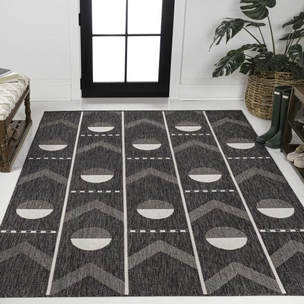 HomeRoots 4' Modern Black & Cream Geometric Indoor/Outdoor Area Rug – Durable, UV-Resistant, Easy Clean Design 704647