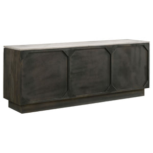 English Elm Metzger Marble Top Sideboard with Checkerboard Doors and Mango Wood Storage B062S01481