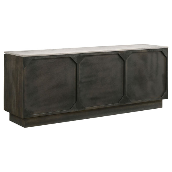 English Elm Metzger Marble Top Sideboard with Checkerboard Doors and Mango Wood Storage B062S01481