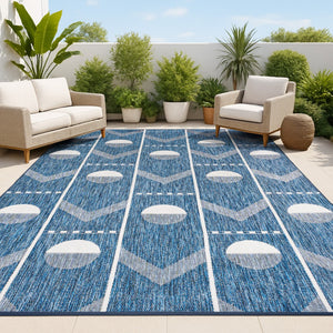 HomeRoots 5' Navy Blue & Cream Geometric Area Rug - Stylish, Durable Indoor/Outdoor Accent for Any Space 704658