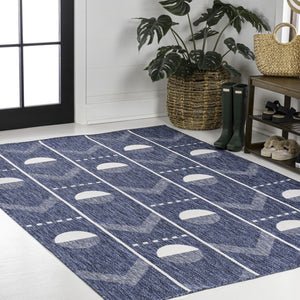 HomeRoots 5' Navy Blue & Cream Geometric Area Rug - Stylish, Durable Indoor/Outdoor Accent for Any Space 704658