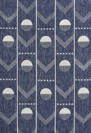 HomeRoots 5' Navy Blue & Cream Geometric Area Rug - Stylish, Durable Indoor/Outdoor Accent for Any Space 704658
