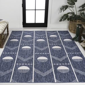 HomeRoots 5' Navy Blue & Cream Geometric Area Rug - Stylish, Durable Indoor/Outdoor Accent for Any Space 704658