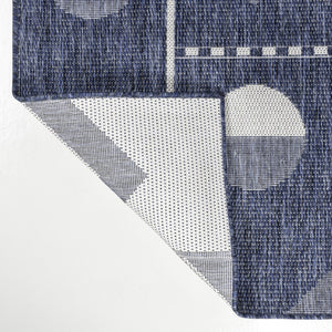 HomeRoots 8' Navy Blue and Cream Geometric Indoor-Outdoor Area Rug - Durable, Stylish, Easy to Clean & Versatile 704659