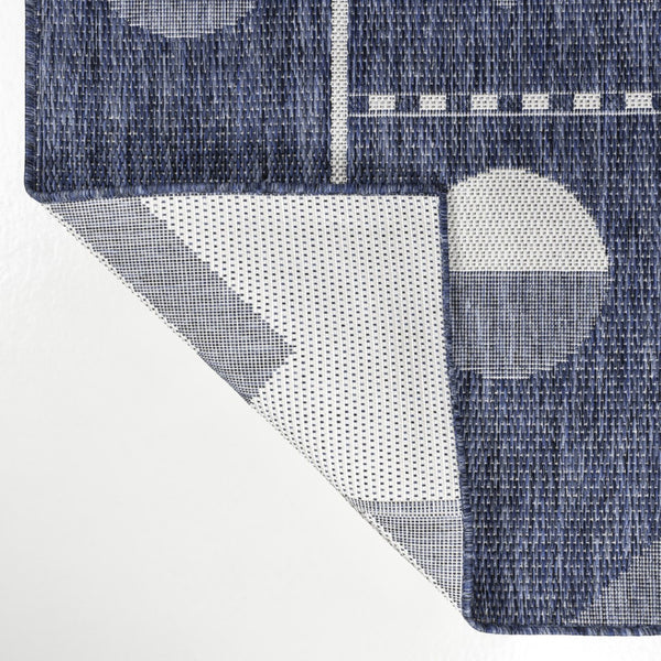 HomeRoots 8' Navy Blue and Cream Geometric Indoor-Outdoor Area Rug - Durable, Stylish, Easy to Clean & Versatile 704659