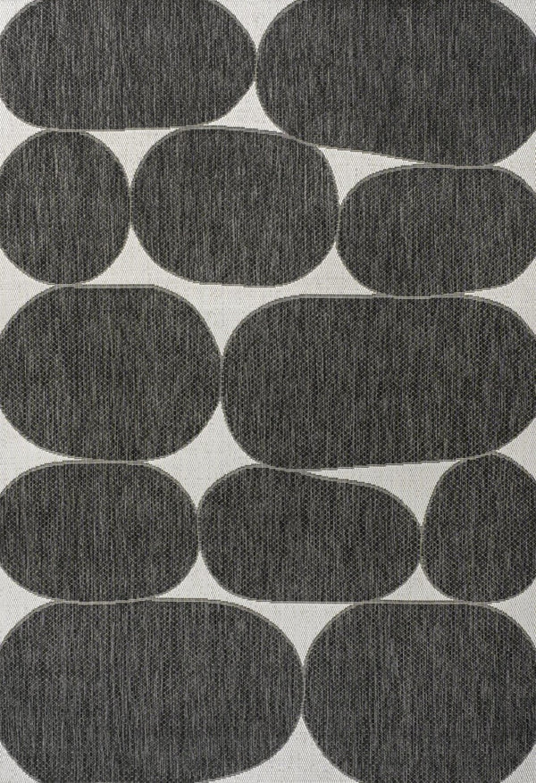 HomeRoots 8' X 10' Modern Black and Cream Geometric Area Rug - Stylish, Durable for Indoor and Outdoor Spaces! 704664