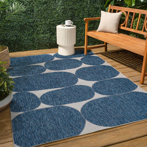 HomeRoots 4' Navy Blue & Cream Geometric Area Rug – Stylish Indoor/Outdoor Decor, Durable & Easy Care Solution 704667