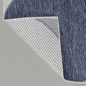 HomeRoots 5' Stylish Navy Blue & Cream Geometric Area Rug for Indoor & Outdoor Use – Durable, Easy-Care Design 704668